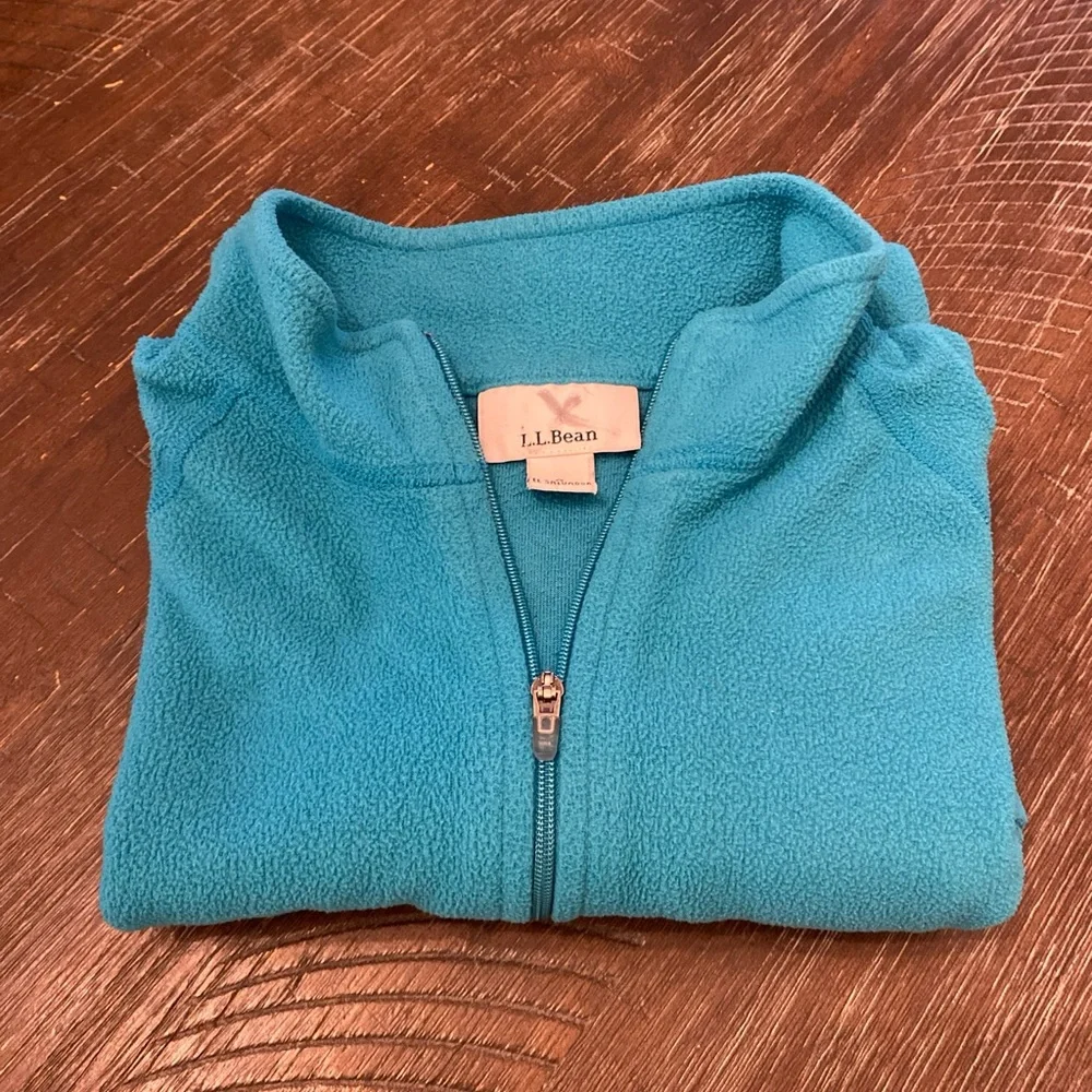 L. L. Bean Fleece Jacket Sz S Women's 1/4 Zip Pullover Shoulder Pocket Aqua Blue - Picture 12 of 12